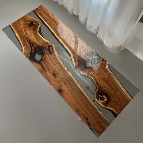 Elite Black Walnut Wood & Transparent Black - Gray Epoxy Resin Dining Table ECT - 156 - Elitecustomtable