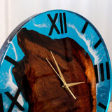 Elite Blue Ocean Wave Epoxy Resin & Black Walnut Wood Wall Clock EWC - 03 - 16'' - Elitecustomtable