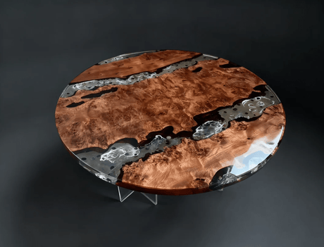 Elite Burl Wood Round Clear Epoxy Dining Table – 70" Handcrafted Wave Resin Tabletop | In - Stock - Elitecustomtable