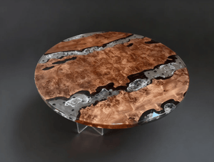 Elite Burl Wood Round Clear Epoxy Dining Table – 70" Handcrafted Wave Resin Tabletop | In - Stock - Elitecustomtable