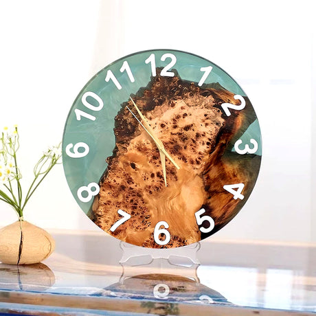 Elite Burl Wood Teal Epoxy Resin Wall Clock EWC - 01 - 16'' - Elitecustomtable