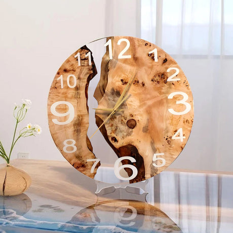 Elite Clear Transparent Epoxy Resin & White Poplar Wood Wall Clock EWC - 08 - 16'' - Elitecustomtable