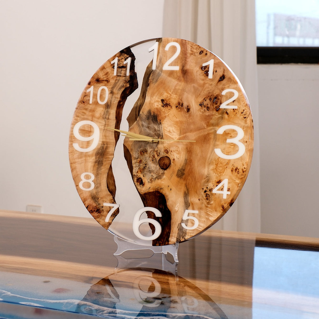 Elite Clear Transparent Epoxy Resin & White Poplar Wood Wall Clock EWC - 08 - 16'' - Elitecustomtable