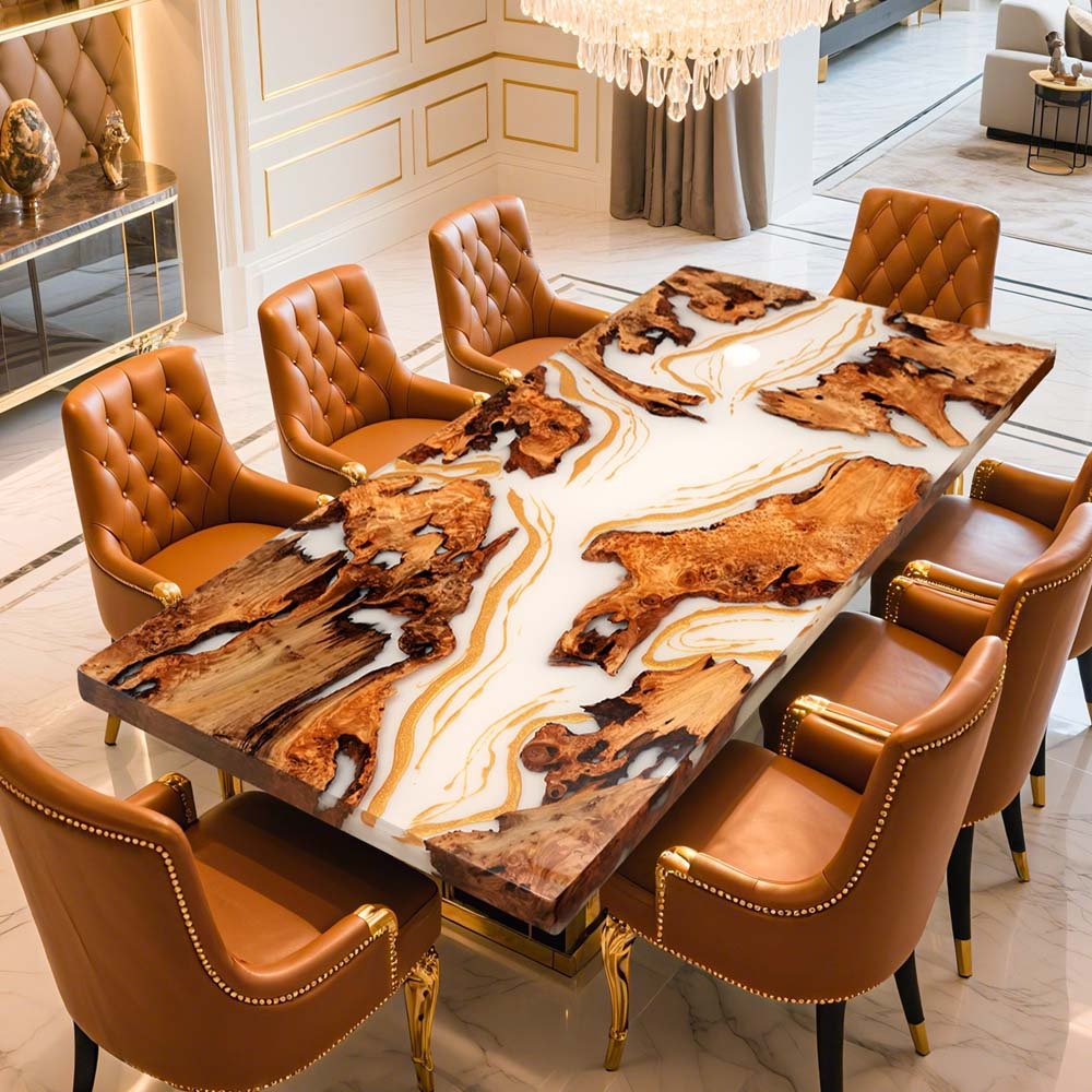 Elite Cunninghamia Wood Dining Table with Milk White Epoxy Resin ECT - 176 - Elitecustomtable