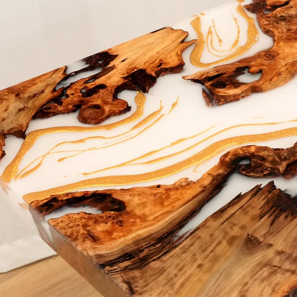 Elite Cunninghamia Wood Dining Table with Milk White Epoxy Resin ECT - 176 - Elitecustomtable