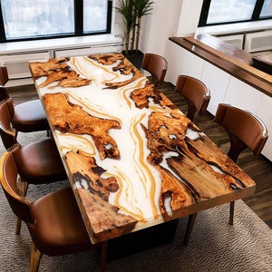 Elite Cunninghamia Wood Dining Table with Milk White Epoxy Resin ECT - 176 - Elitecustomtable