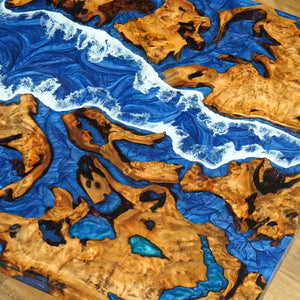 Elite Cunninghamia Wood with Blue & White Waves Epoxy Resin River Table ECT - 186 - Elitecustomtable