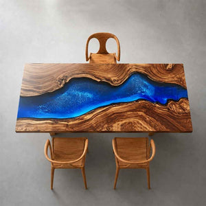 Elite Custom Black Walnut Blue Resin River Table ECT-120 - Elitecustomtable