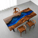 Elite Custom Black Walnut Blue Resin River Table ECT-120 - Elitecustomtable