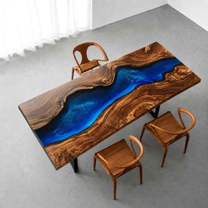 Elite Custom Black Walnut Blue Resin River Table ECT-120 - Elitecustomtable