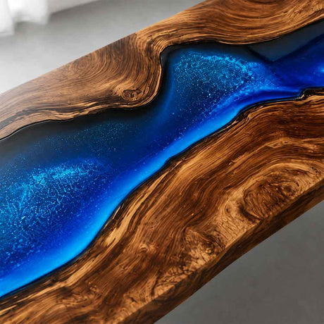 Elite Custom Black Walnut Blue Resin River Table ECT-120 - Elitecustomtable