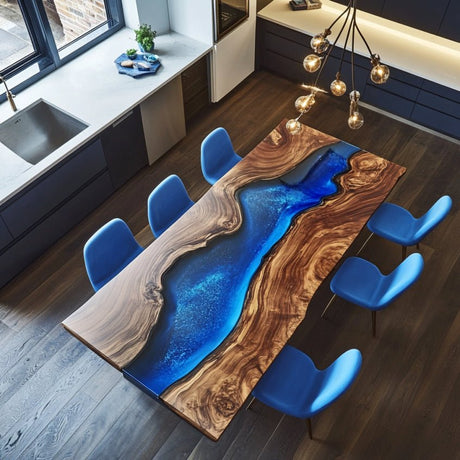 Elite Custom Black Walnut Blue Resin River Table ECT - 120 - Elitecustomtable