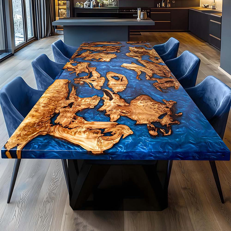 Elite Custom Cunninghamia Deep Sapphire-colored  Epoxy Dining Room Table ECT-100