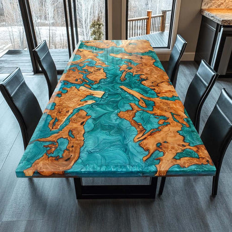 Elite Custom Cunninghamia Green Resin Wood Dining Table ECT - 83 - Elitecustomtable