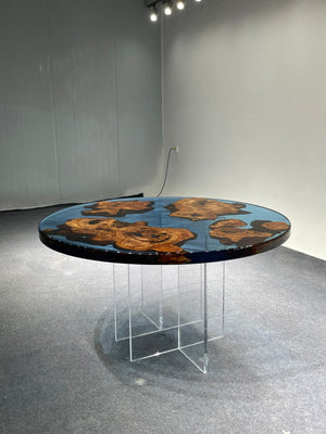 Elite Custom Golden Camphor Sapphire Epoxy Coffee Round Table ECT-10 - Elitecustomtable