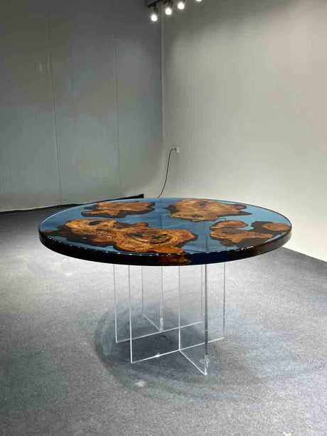 Elite Custom Golden Camphor Sapphire Epoxy Coffee Round Table ECT-10 - Elitecustomtable
