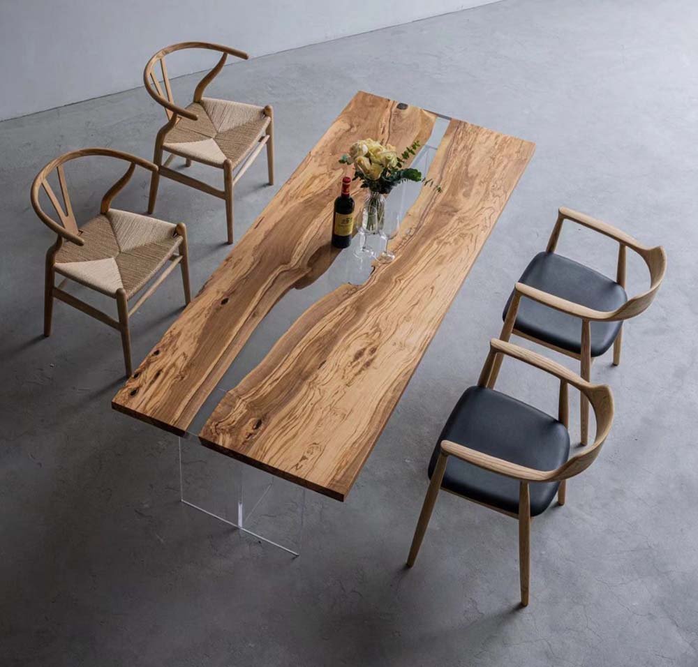 Elite Custom Live Edge Olive Clear Epoxy Resin Dining Table ECT - 21 - Elitecustomtable