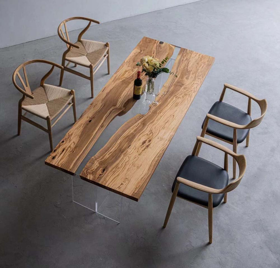Elite Custom Live Edge Olive Clear Epoxy Resin Dining Table ECT-21