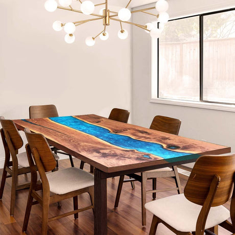 Elite Custom Live Edge Walnut Blue Epoxy Resin Dining Table ECT - 48 - Elitecustomtable