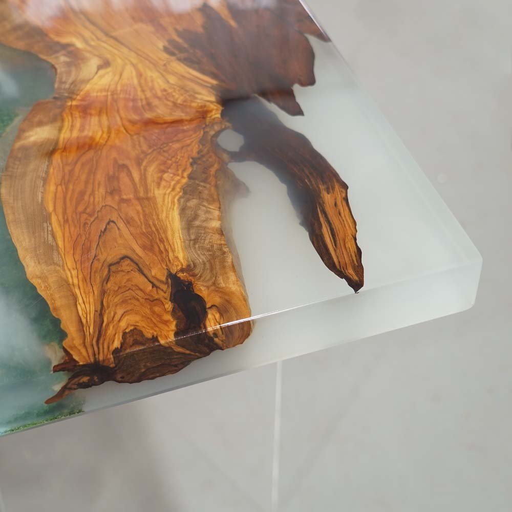 Elite Custom Misty Green Gorge Olive & Epoxy Resin Table ECT - 19 - Elitecustomtable