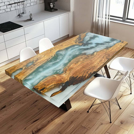 Elite Custom Misty Green Gorge Olive & Epoxy Resin Table ECT - 19 - Elitecustomtable