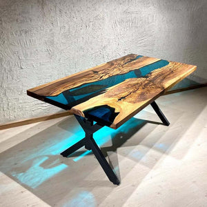 Elite Custom Olive Wood & Blue Resin River Office Table ECT - 05 - Elitecustomtable