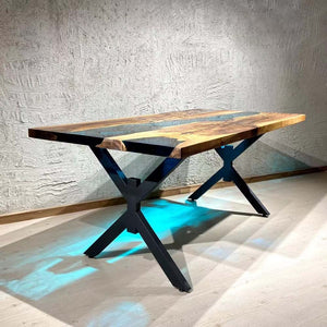 Elite Custom Olive Wood & Blue Resin River Office Table ECT - 05 - Elitecustomtable