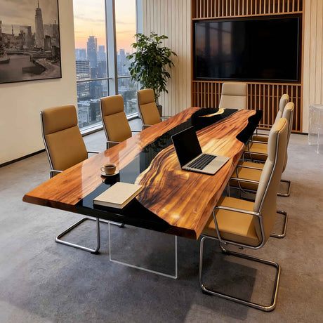 Elite Custom Olive Wood Conference Table with Glossy Black Epoxy Resin ECT - 74 - Elitecustomtable