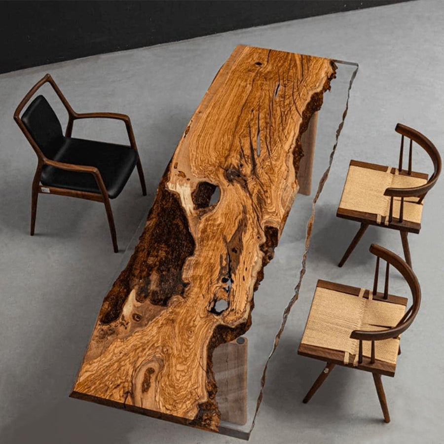 Elite Custom Olive Wood Handmade Clear Smokey Grey Epoxy Table ECT-108