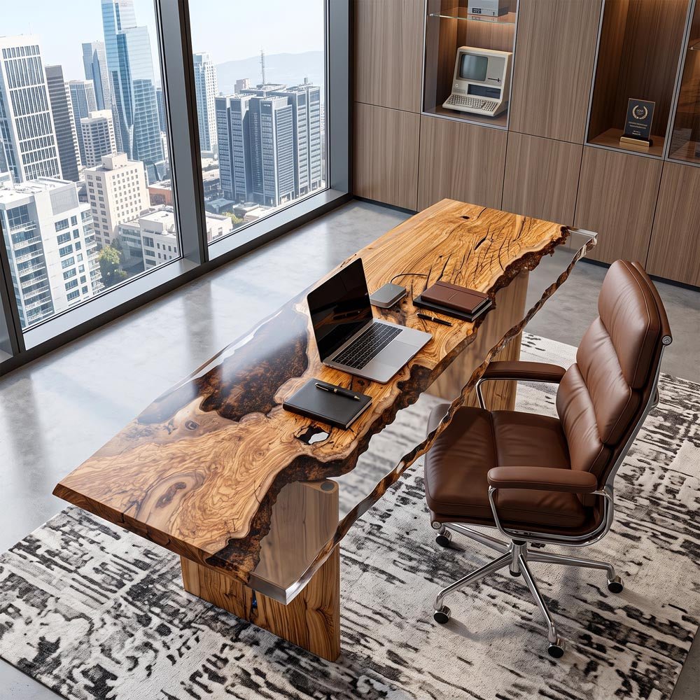 Elite Custom Olive Wood Handmade Clear Smokey Grey Epoxy Table ECT-108 - Elitecustomtable