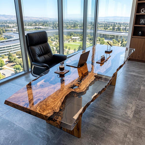 Elite Custom Olive Wood Handmade Clear Smokey Grey Epoxy Table ECT-108 - Elitecustomtable