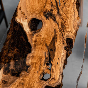 Elite Custom Olive Wood Handmade Clear Smokey Grey Epoxy Table ECT-108 - Elitecustomtable