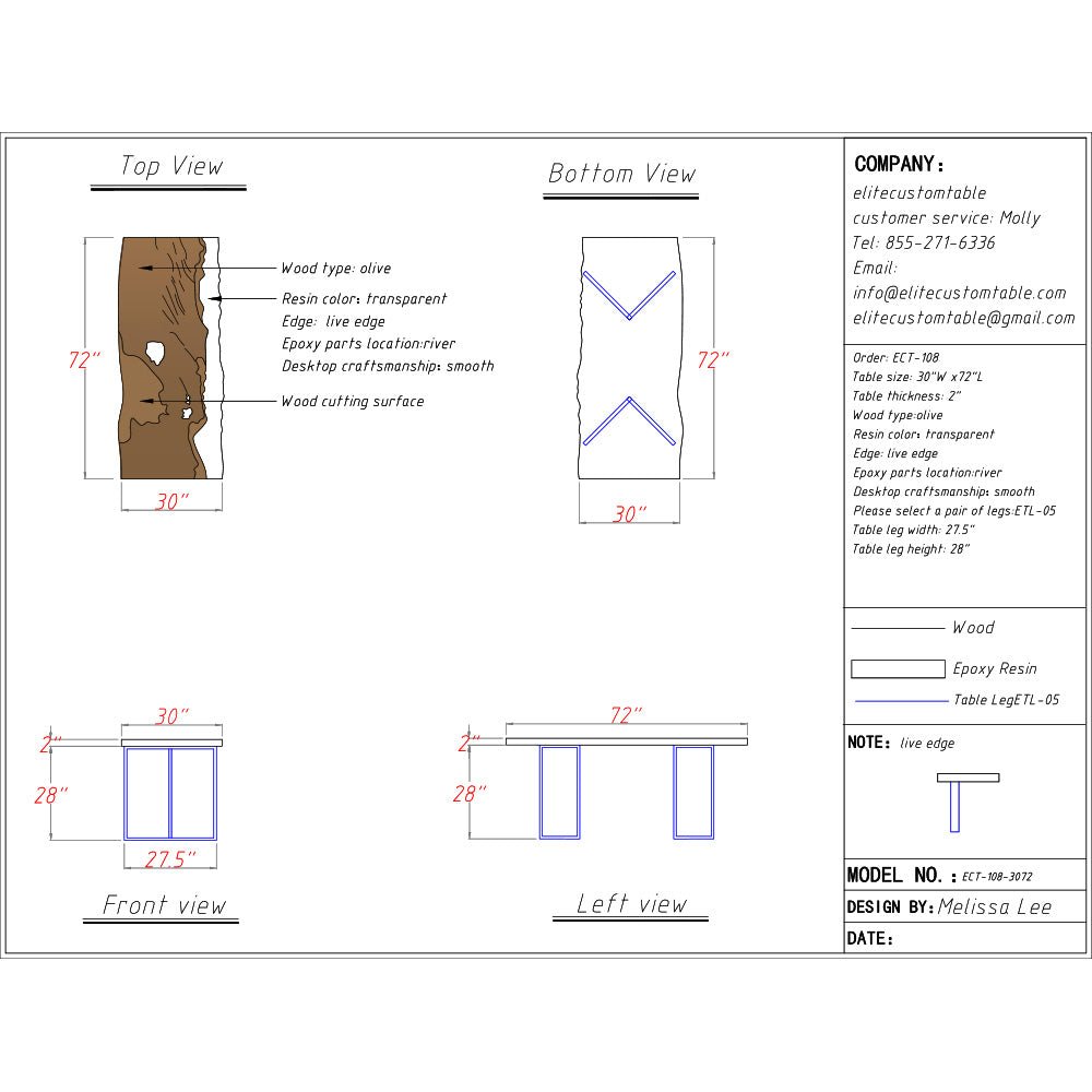 Elite Custom Olive Wood Handmade Clear Smokey Grey Epoxy Table ECT - 108 - Elitecustomtable