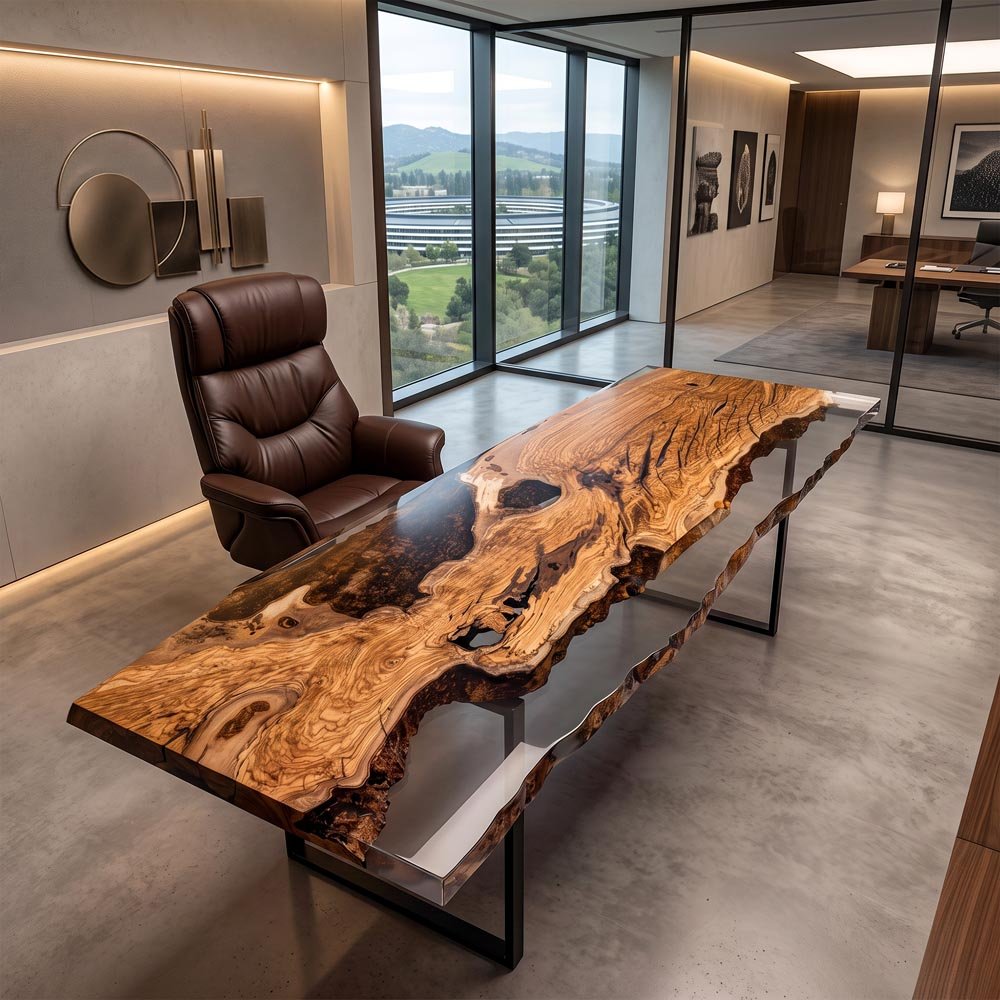Elite Custom Olive Wood Handmade Clear Smokey Grey Epoxy Table ECT-108 - Elitecustomtable