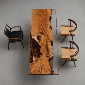 Elite Custom Olive Wood Handmade Clear Smokey Grey Epoxy Table ECT-108 - Elitecustomtable