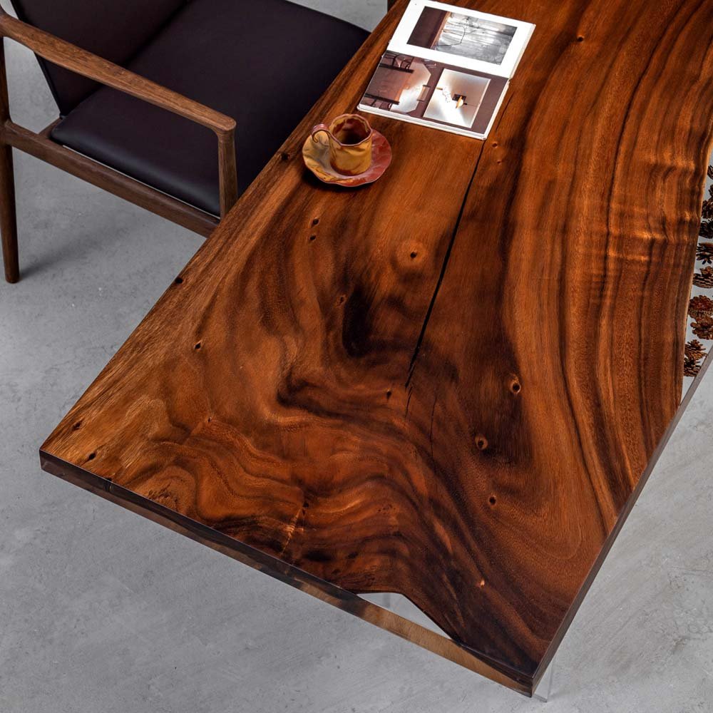 Elite Custom Organic Walnut & Pinecone - Filled Epoxy Dining Table ECT - 37 - Elitecustomtable