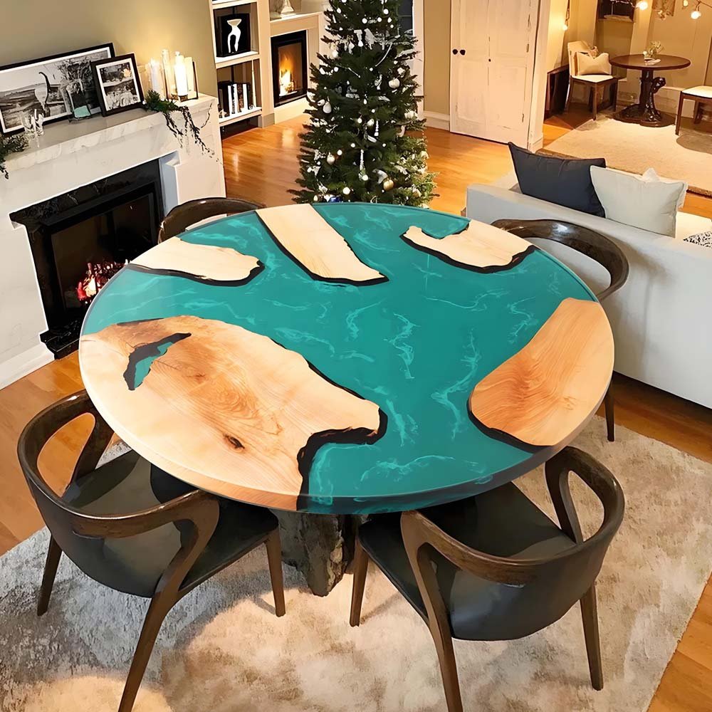 Elite Custom Poplar Wood and Blue - Green Resin Round Table ECT - 121 - Elitecustomtable