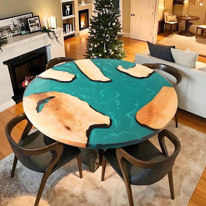 Elite Custom Poplar Wood and Blue - Green Resin Round Table ECT - 121 - Elitecustomtable