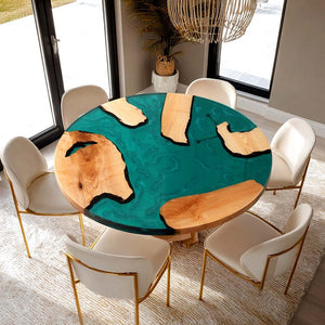 Elite Custom Poplar Wood and Blue - Green Resin Round Table ECT - 121 - Elitecustomtable