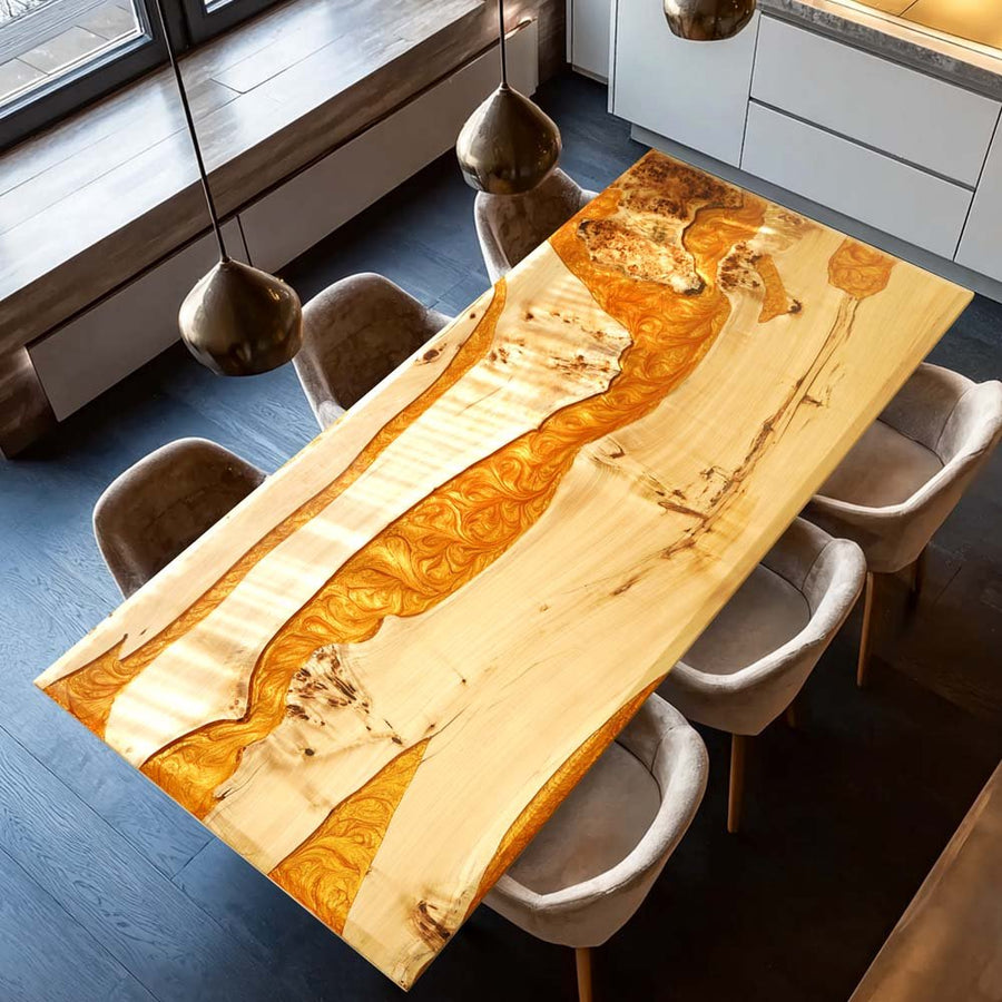 Elite Custom Poplar Wood with Amber Gilt Epoxy Resin Dining Table ECT-78