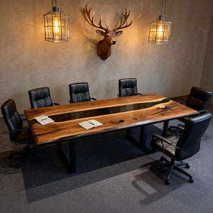 Elite Custom Retangular Black Walnut Wood Black Epoxy Dining & Conference Table ECT - 01 - Elitecustomtable