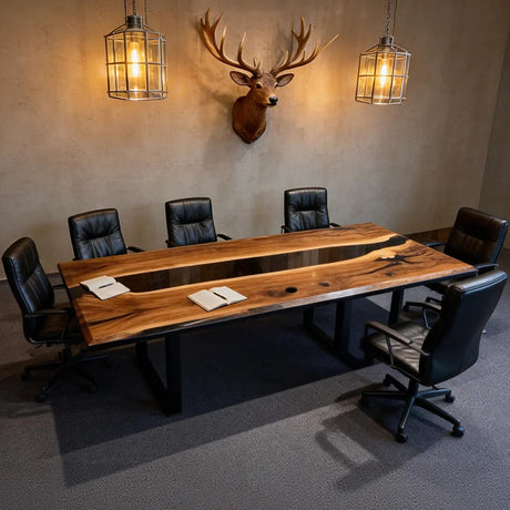 Elite Custom Retangular Black Walnut Wood Black Epoxy Dining & Conference Table ECT - 01 - Elitecustomtable