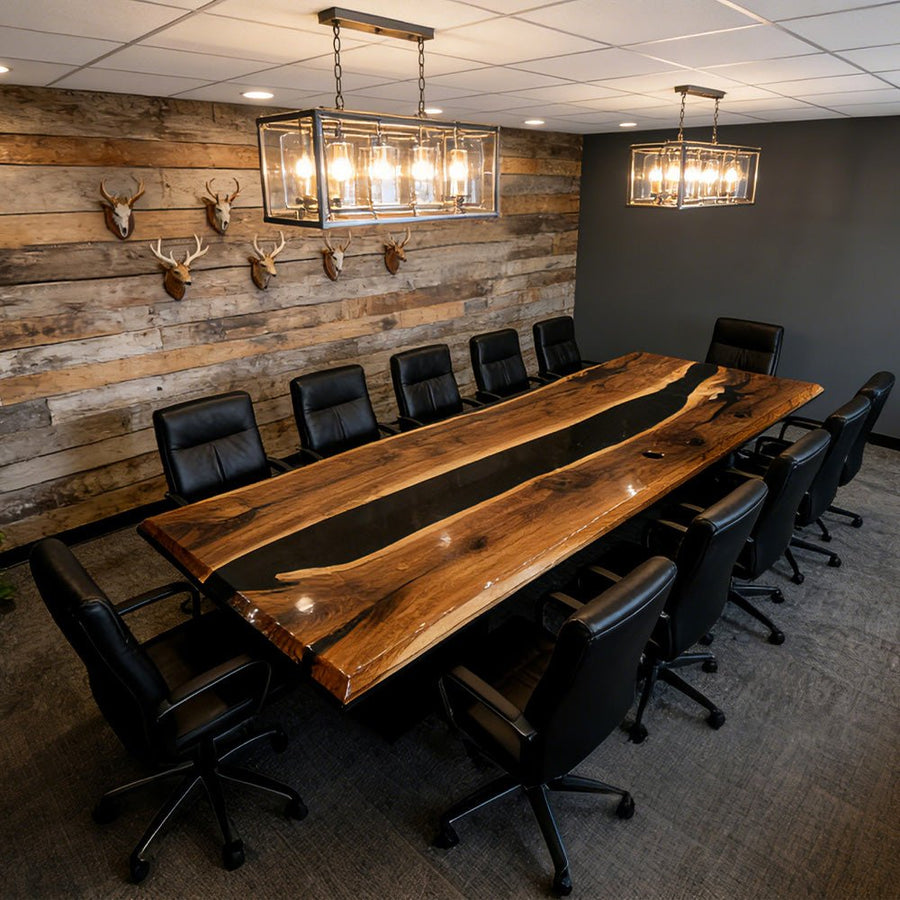 Elite Custom Retangular Black Walnut Wood Black Epoxy Dining & Conference Table ECT-01