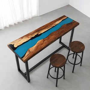 Elite Custom Rustic Walnut Counter and Bar Table with Blue Resin Stream ECT-36 - Elitecustomtable
