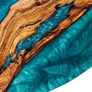 Elite Custom Turquoise - Blue Epoxy Inlaid Olive Wood Round Coffee Table ECT - 16 - Elitecustomtable