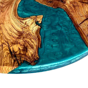 Elite Custom Turquoise - Blue Epoxy Inlaid Olive Wood Round Coffee Table ECT - 16 - Elitecustomtable