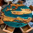 Elite Custom Turquoise - Blue Epoxy Inlaid Olive Wood Round Coffee Table ECT - 16 - Elitecustomtable