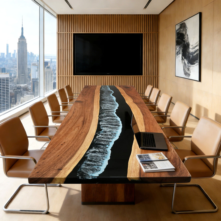 Elite Custom Walnut Black Epoxy Resin Conference & Dining Table ECT-18