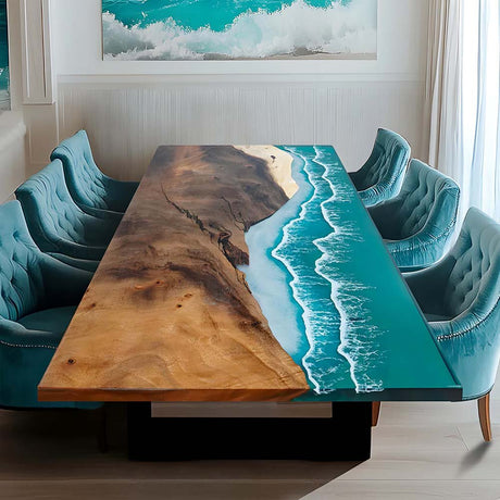 Elite Custom Walnut Blue Ocean Epoxy Dining Table ECT - 66 - Elitecustomtable