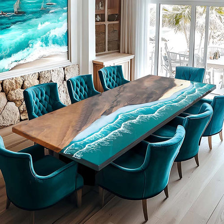 Elite Custom Walnut Blue Ocean Epoxy Dining Table ECT - 66 - Elitecustomtable